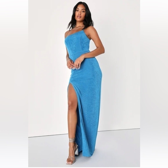 Lulu's Desirable Charm One-Shoulder Maxi Dress in Blue, NWT, Size Medium - Picture 1 of 16